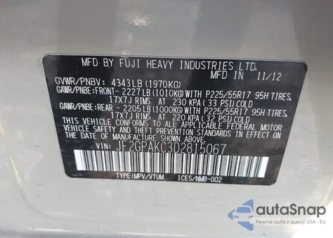 2013 Subaru Xv Crosstrek 2.0I Limited из США, поврежденный, VIN JF2GPAKC3D2815067